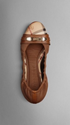 Haymarket Check Grainy Leather Ballerinas