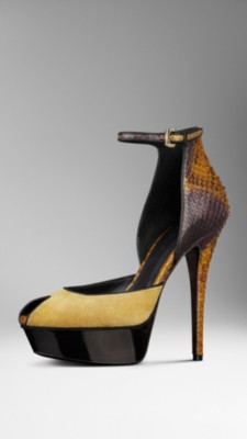 Framed Python and Suede Platform Sandals