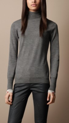 Check Cuff Polo Neck Sweater