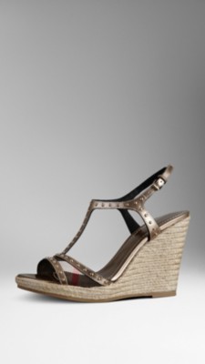 Studded Check Espadrille Wedges