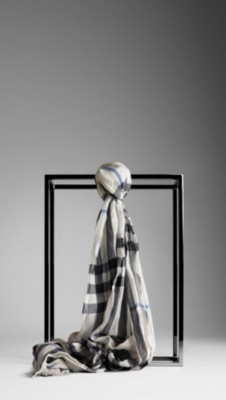 Check Wool Cashmere Crinkled Scarf