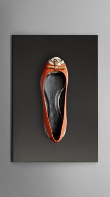 Leather Peep-Toe Ballerinas
