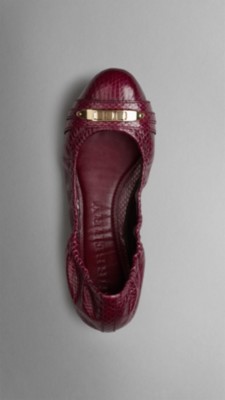 Lock Detail Snakeskin Ballerinas