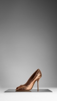 Metallic Snakeskin Peep-Toe Pumps