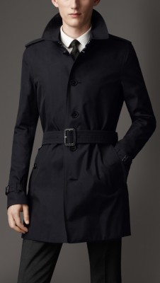 Mid-Length Cotton Gabardine Single Breasted Trench Coat
