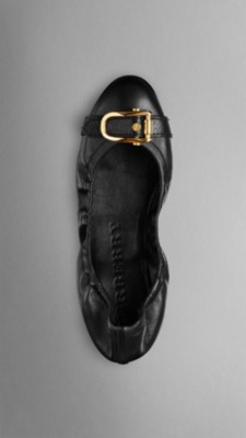 Equestrian Buckle Leather Ballerinas