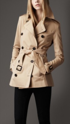 Short Cotton Gabardine Trench Coat