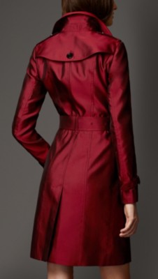 Military red Silk Blend Trench Coat - Image 2