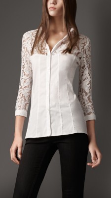 Lace Panel Cotton Shirt