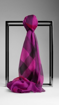 Check Silk Crépon Scarf