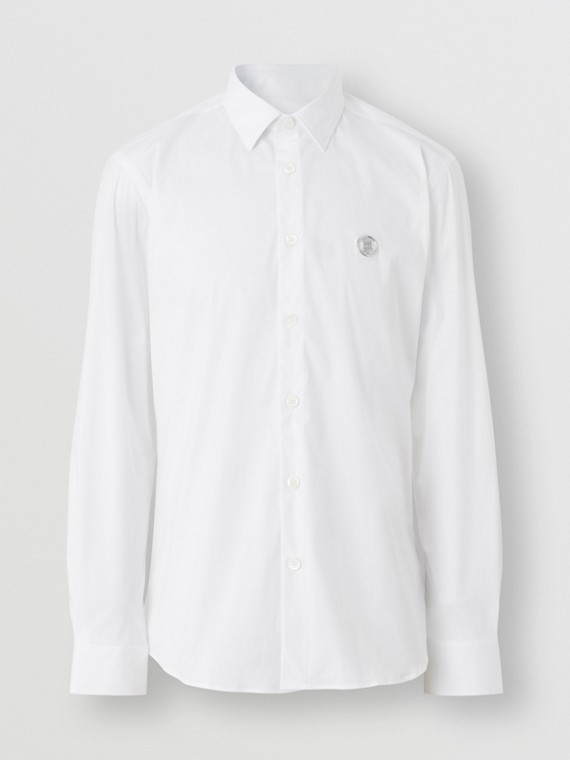 Stretchbaumwollmisch-Hemd mit Monogrammmotiv (Weiß)