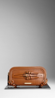 Woven Bridle Leather Belted Clutch Bag