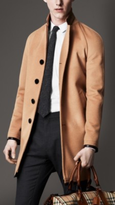 Leather Trim Wool Cashmere Coat