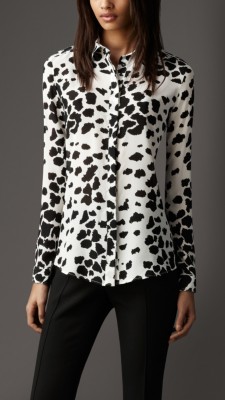 Spotted Animal Print Silk Shirt
