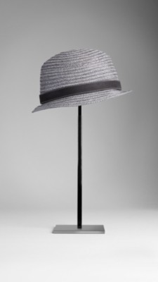 Leather Detail Raffia Trilby