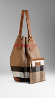 burberry medium check canvas tote bag