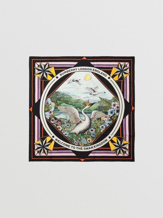 Seidenkarreeschal mit „Swan Kingdom“-Aufdruck (Mehrfarbig)