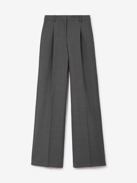 Calças estilo pantalona de lã (Cinza Escuro Mesclado)