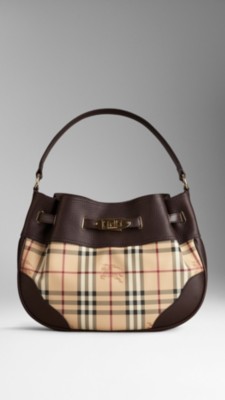 Medium Leather Haymarket Check Hobo Bag