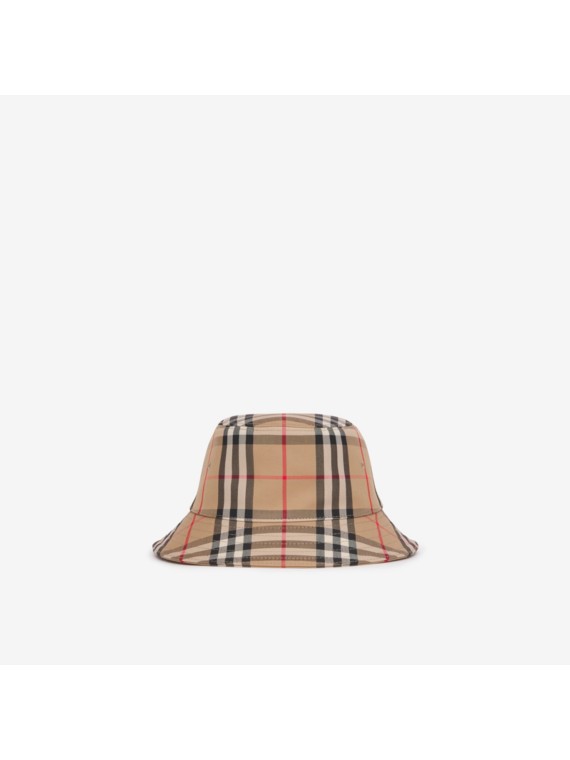 Chapéu Bucket de sarja em Vintage Check (Bege Clássico)