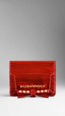 Metallic Lizard Skin Studded Bow ID Card Case