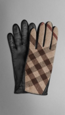 Check Wool Blend Gloves