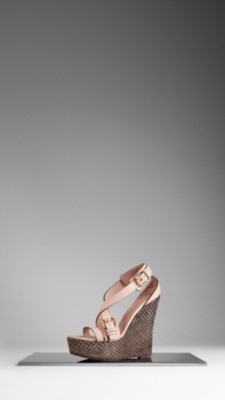 Nubuck Anaconda Wedge Platform Sandals