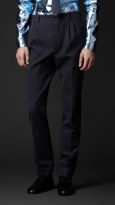 Slim Fit Striped Seersucker Trousers