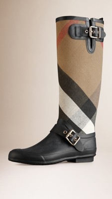 canvas check detail rain boots