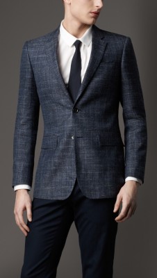 Modern Fit Silk Linen Check Jacket