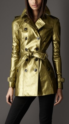 Short Metallic Leather Trench Coat