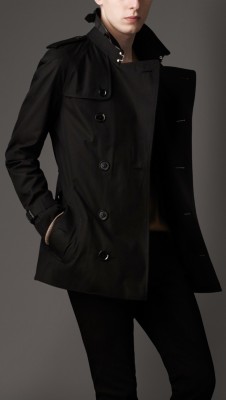 Short Cotton Gabardine Trench Coat