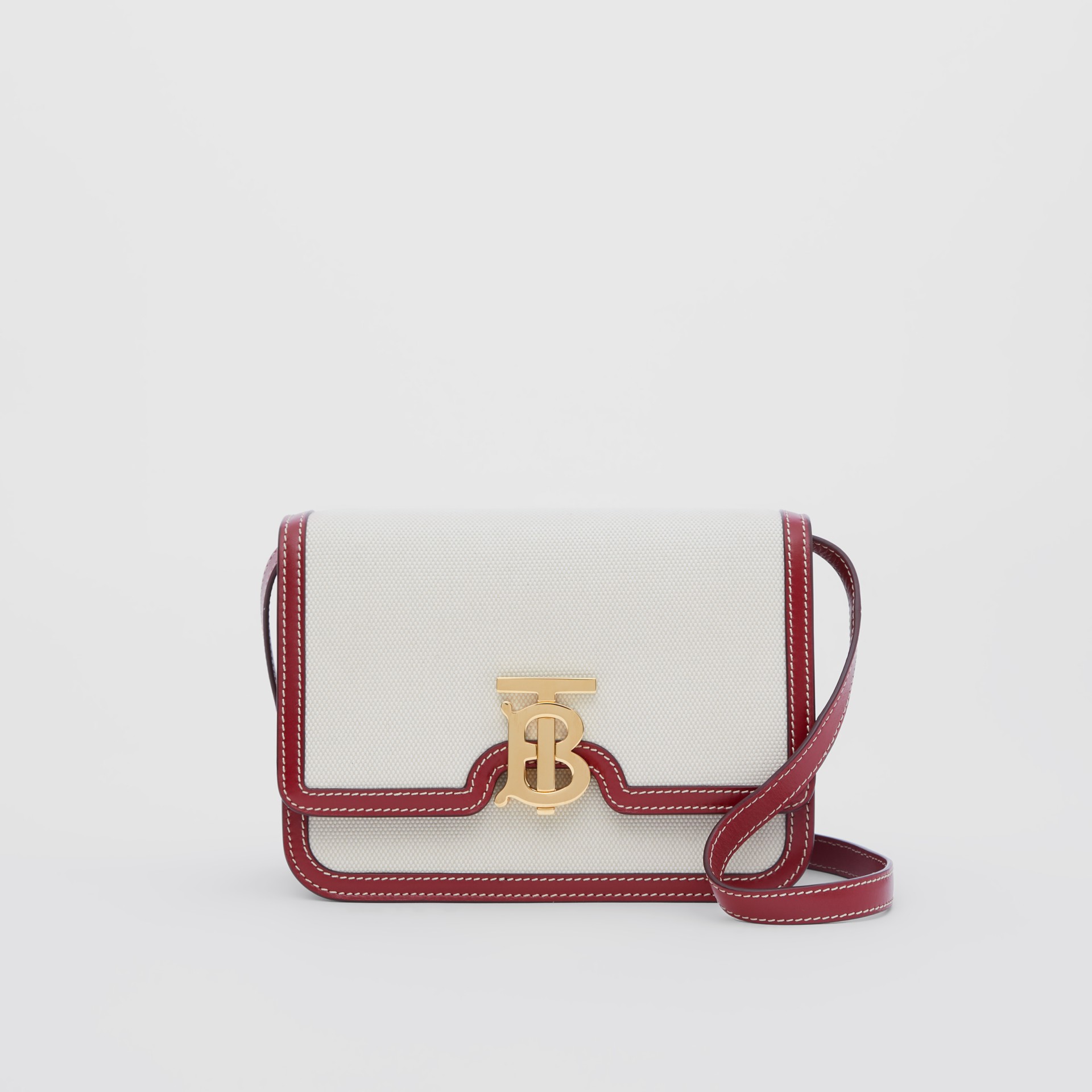 small two tone canvas and leather tb bag
