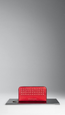 Studded Metallic Leather Ziparound Wallet