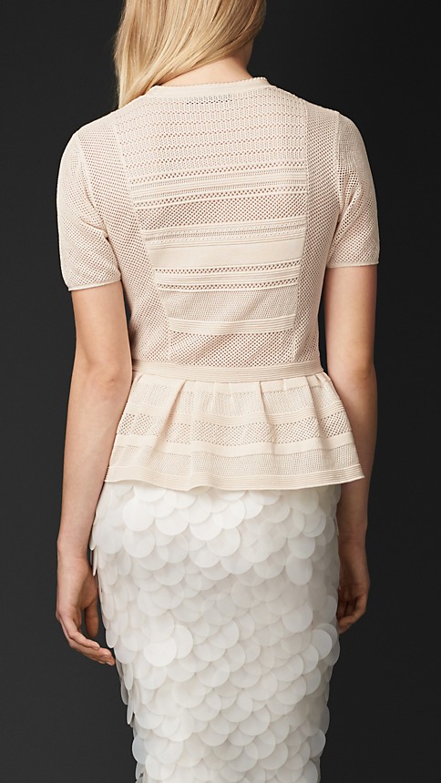 Parchment Perforated Cotton Lace Peplum Top - Image 2