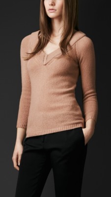 Open-Stitch Detail Cashmere Sweater