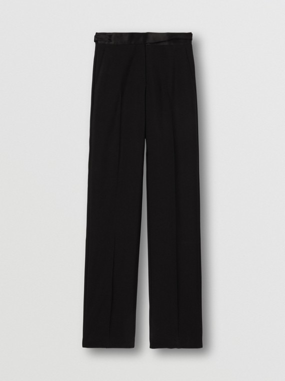 Pantalones de vestir en lana con detalles en seda (Negro)