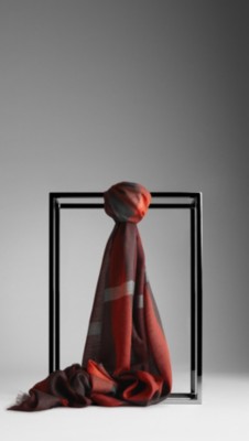 Check Wool Silk Scarf