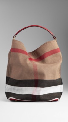 Medium Check Canvas Hobo Bag