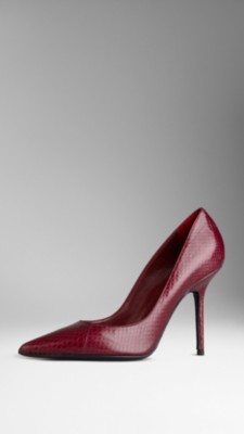 Point-Toe Snakeskin Pumps