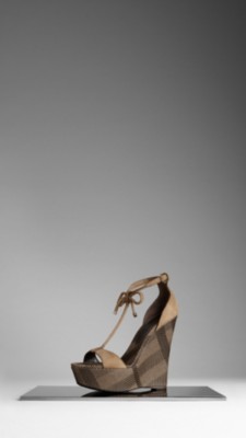 Bow Detail Check Wedge Sandals