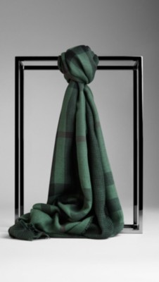 Check Houndstooth Cotton Cashmere Scarf