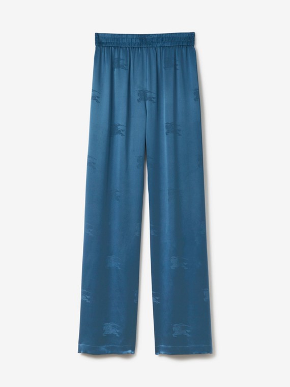 Calças estilo pantalona de seda com estampa Equestrian Knight em jacquard (Azul Marinho Suave)