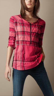Blusa de checks en mezcla de algodón