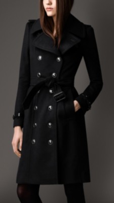 Long Wool Cashmere Regimental Trench Coat