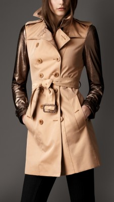Mid-Length Metallic Leather Sleeve Trench Coat