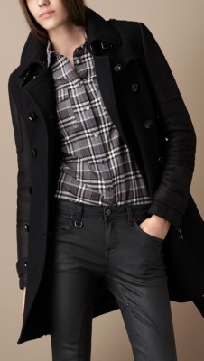 Mid-Length Leather Sleeve Trench Coat