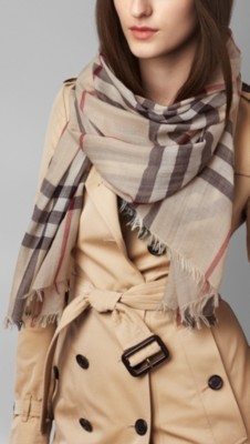 羊毛丝质混纺格子围巾