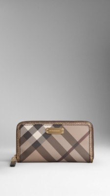 Smoked Check Metallic Trim Ziparound Wallet