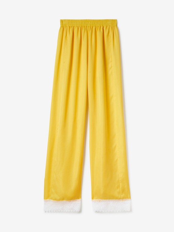 Calças estilo pantalona de cetim (Amarelo Leão)